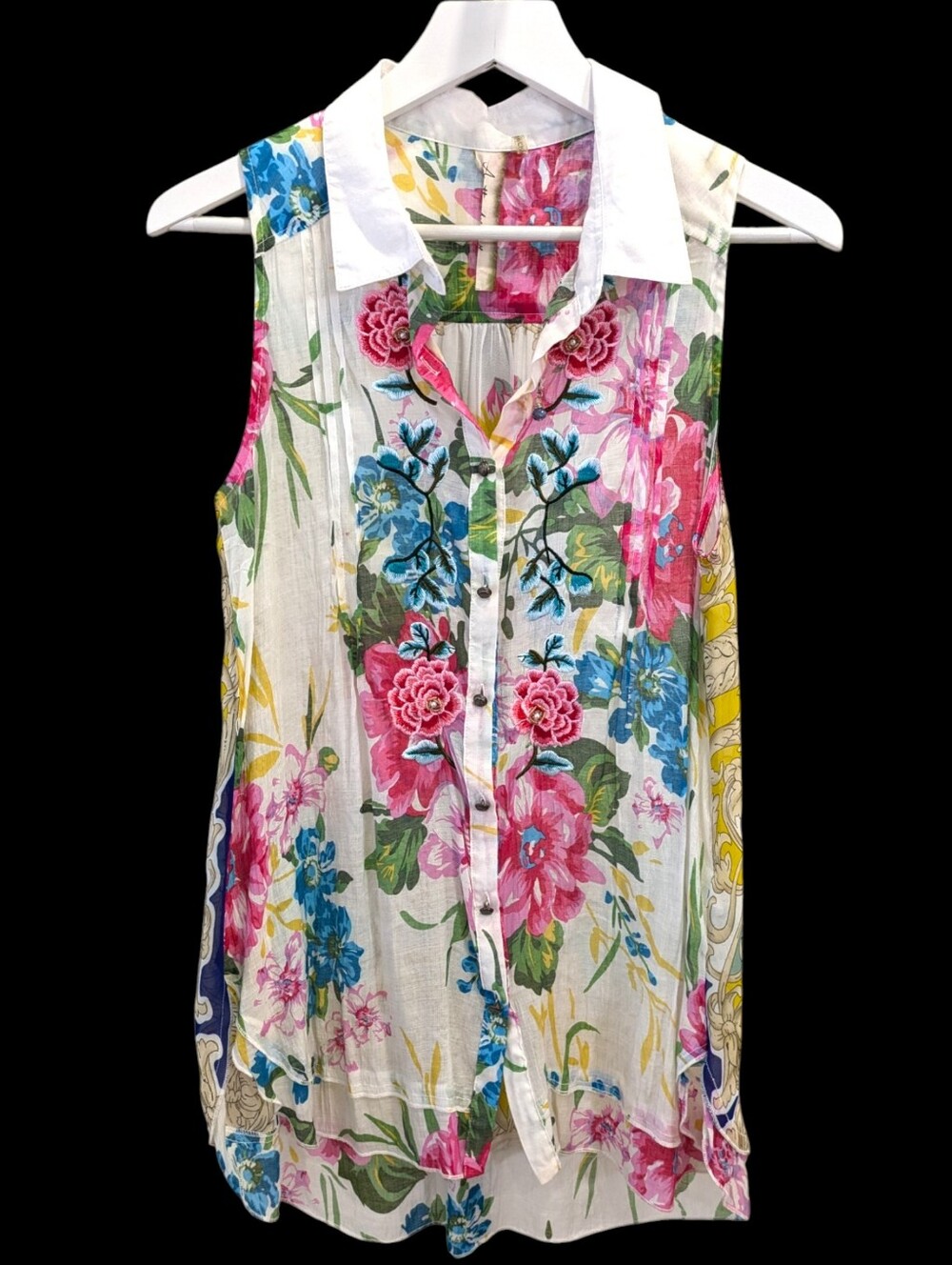 Aratta Silent Journey Tunic Floral Paisley Sleeveless Button Front Large